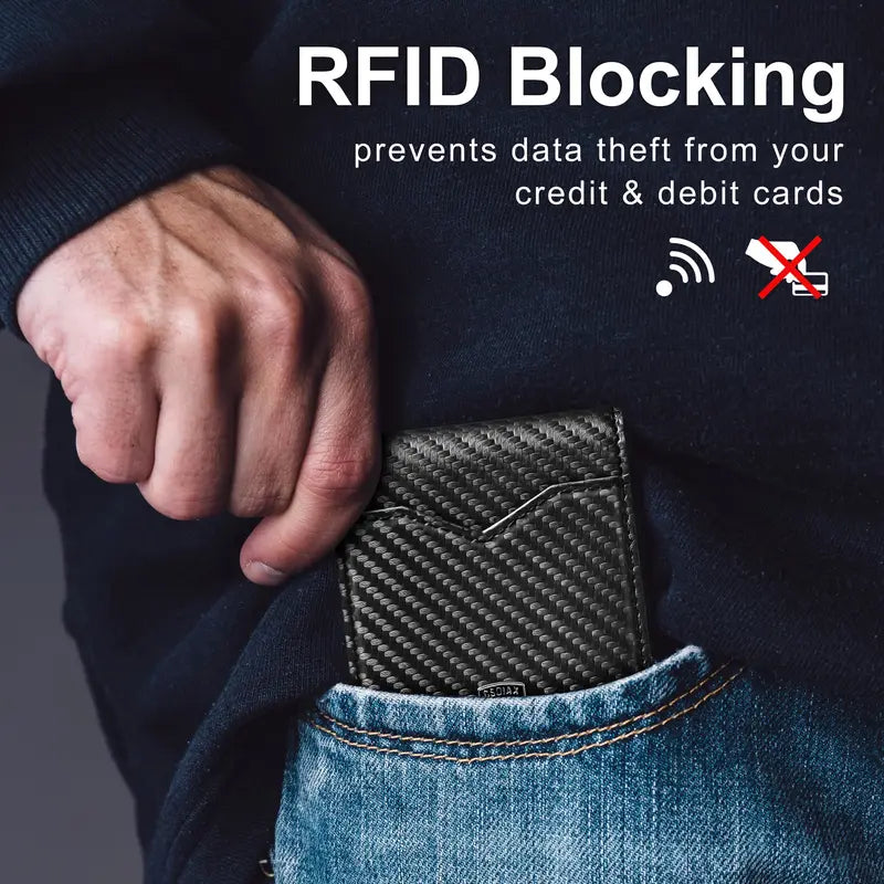 Rfid Blocking Leather & Carbon Fiber Credit Card Holder
