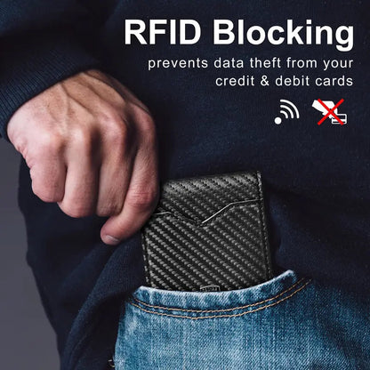 Rfid Blocking Leather & Carbon Fiber Credit Card Holder
