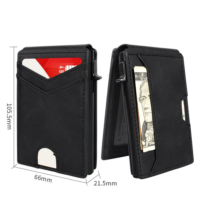 Slim RFID Wallet for Men - Pop-Up Card Holder with Money Clip & Dual ID Windows
