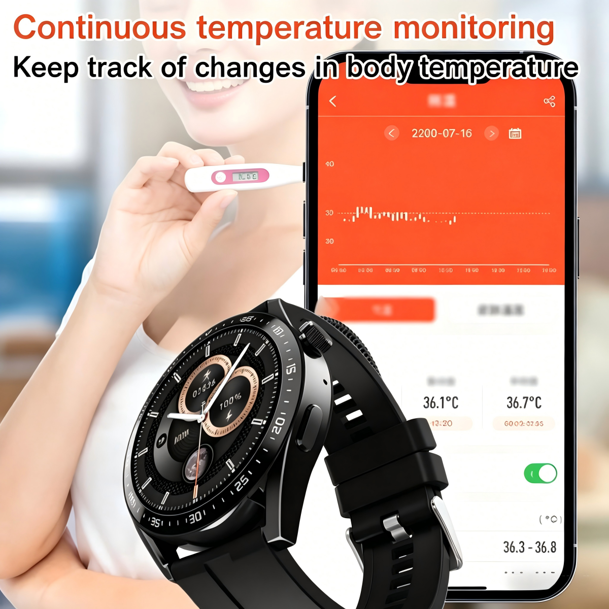 🔥🔥HW GT Pro Painless Blood Glucose ALL DAY Real-Time Monitoring Smart Bluetooth Watch