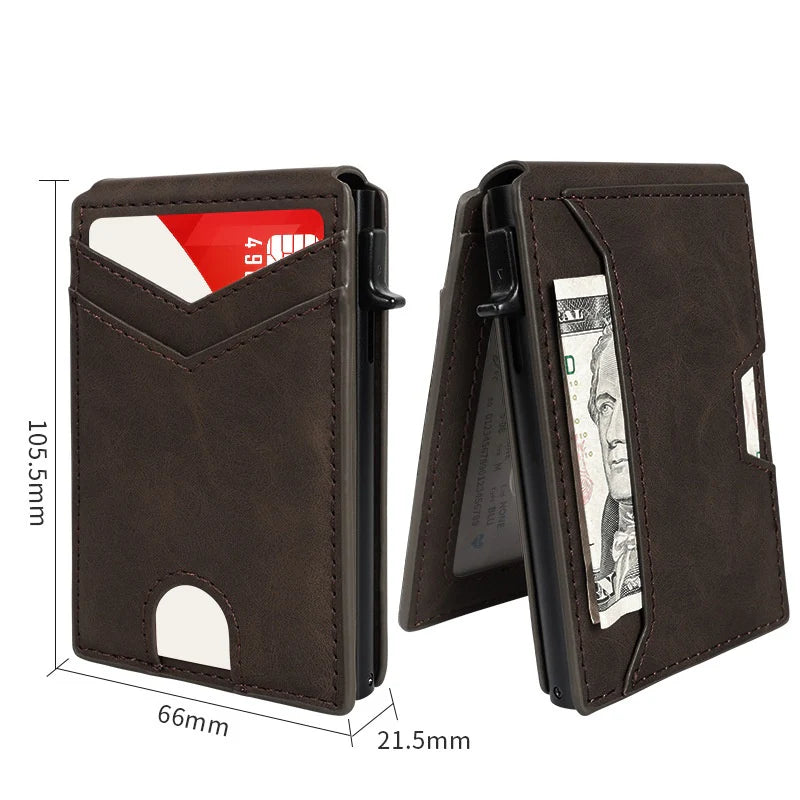 Slim RFID Wallet for Men - Pop-Up Card Holder with Money Clip & Dual ID Windows