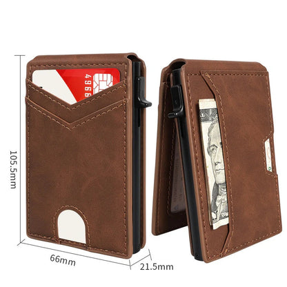 Slim RFID Wallet for Men - Pop-Up Card Holder with Money Clip & Dual ID Windows