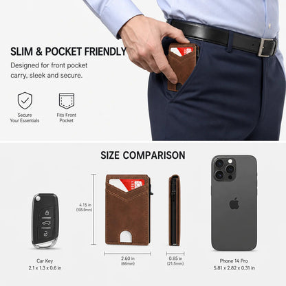 Slim RFID Wallet for Men - Pop-Up Card Holder with Money Clip & Dual ID Windows
