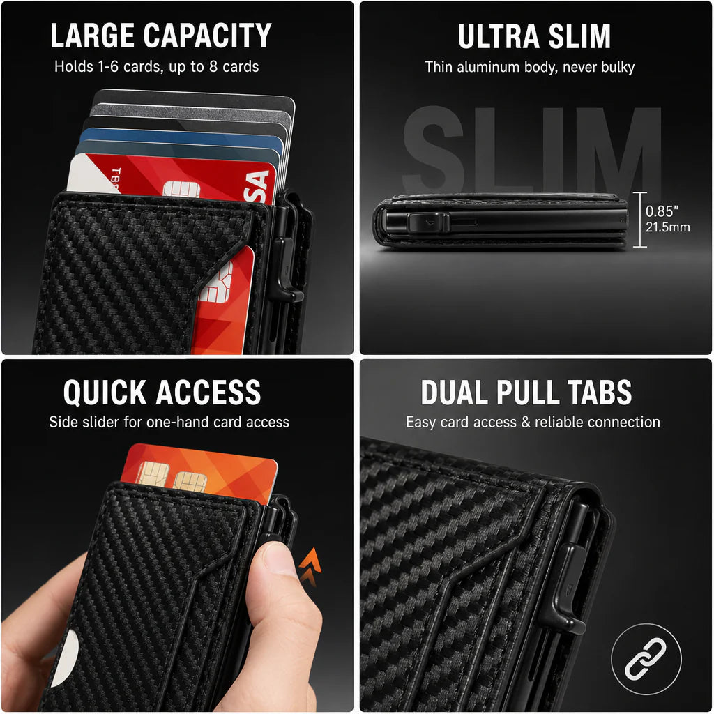 Slim RFID Wallet for Men - Pop-Up Card Holder with Money Clip & Dual ID Windows