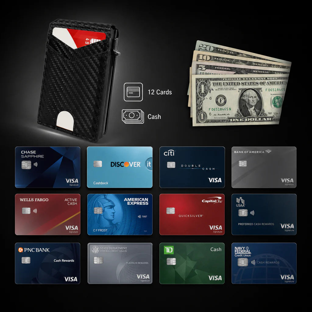 Slim RFID Wallet for Men - Pop-Up Card Holder with Money Clip & Dual ID Windows