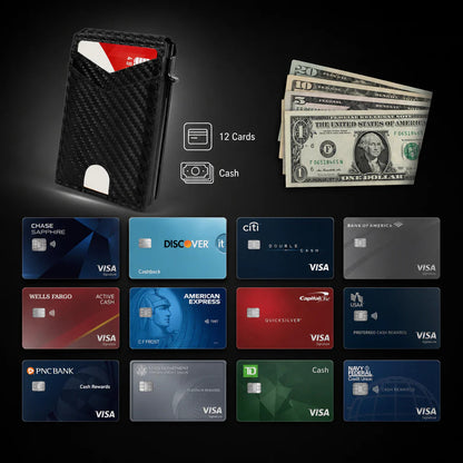 Slim RFID Wallet for Men - Pop-Up Card Holder with Money Clip & Dual ID Windows