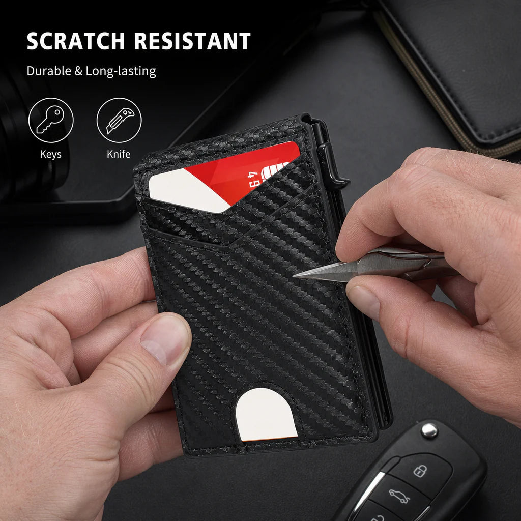Slim RFID Wallet for Men - Pop-Up Card Holder with Money Clip & Dual ID Windows