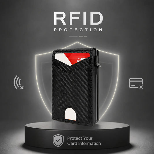Slim RFID Wallet for Men - Pop-Up Card Holder with Money Clip & Dual ID Windows