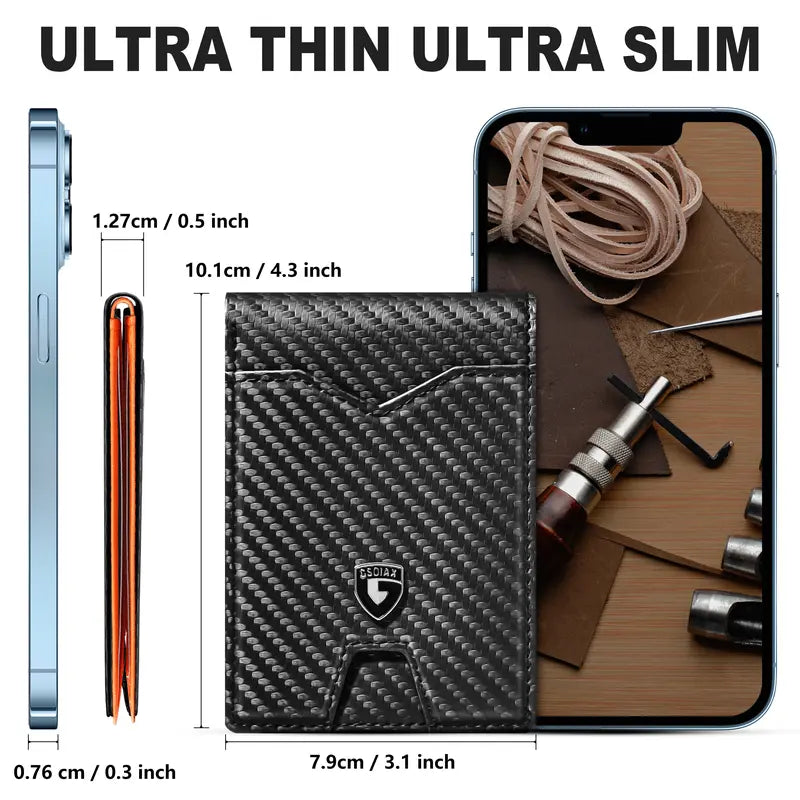 Rfid Blocking Leather & Carbon Fiber Credit Card Holder