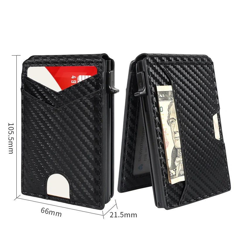 Slim RFID Wallet for Men - Pop-Up Card Holder with Money Clip & Dual ID Windows